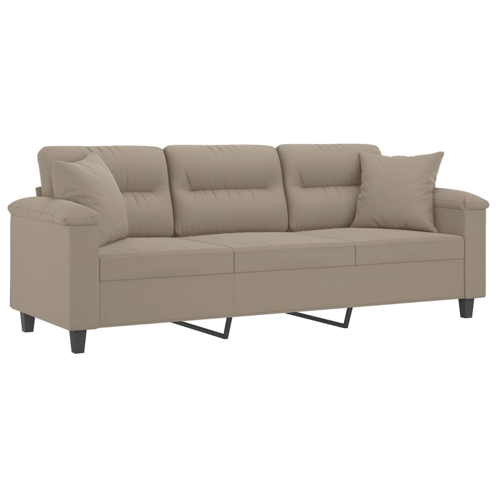 Driezitsbank met kussens 180 cm microvezelstof taupe