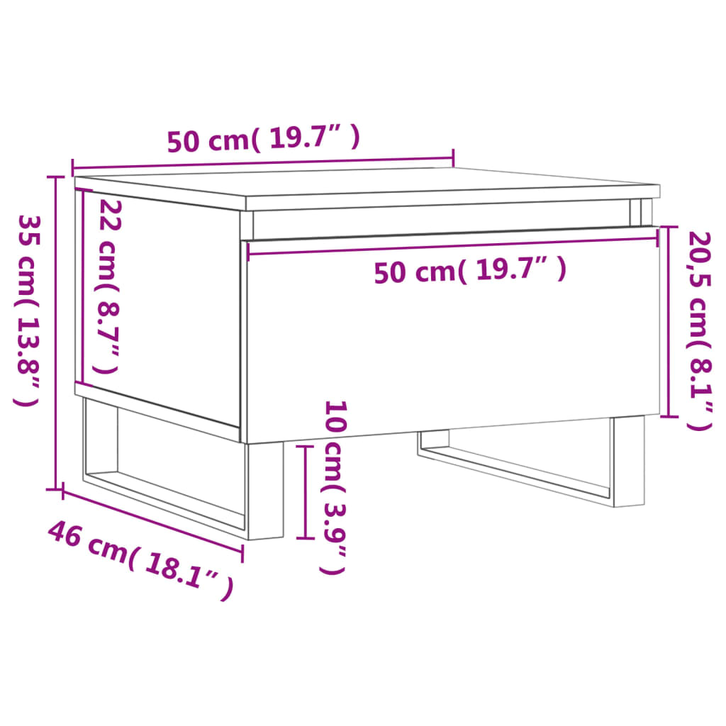 Salontafel 50x46x35 cm bewerkt hout bruin eikenkleur