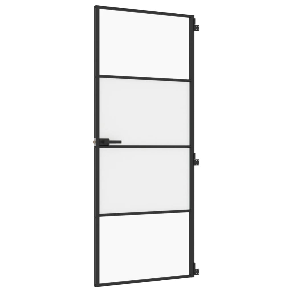 Binnendeur smal 83x201,5 cm gehard glas en aluminium zwart