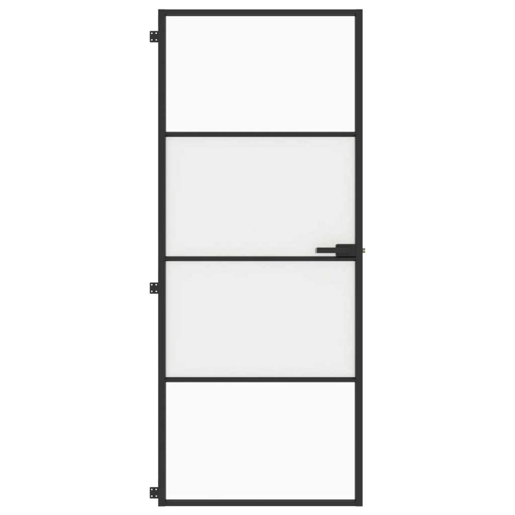 Binnendeur smal 83x201,5 cm gehard glas en aluminium zwart
