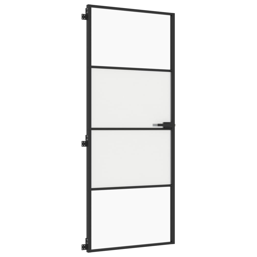 Binnendeur smal 83x201,5 cm gehard glas en aluminium zwart