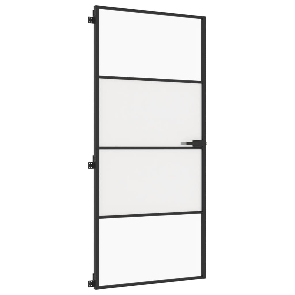 Binnendeur smal 93x201,5 cm gehard glas en aluminium zwart