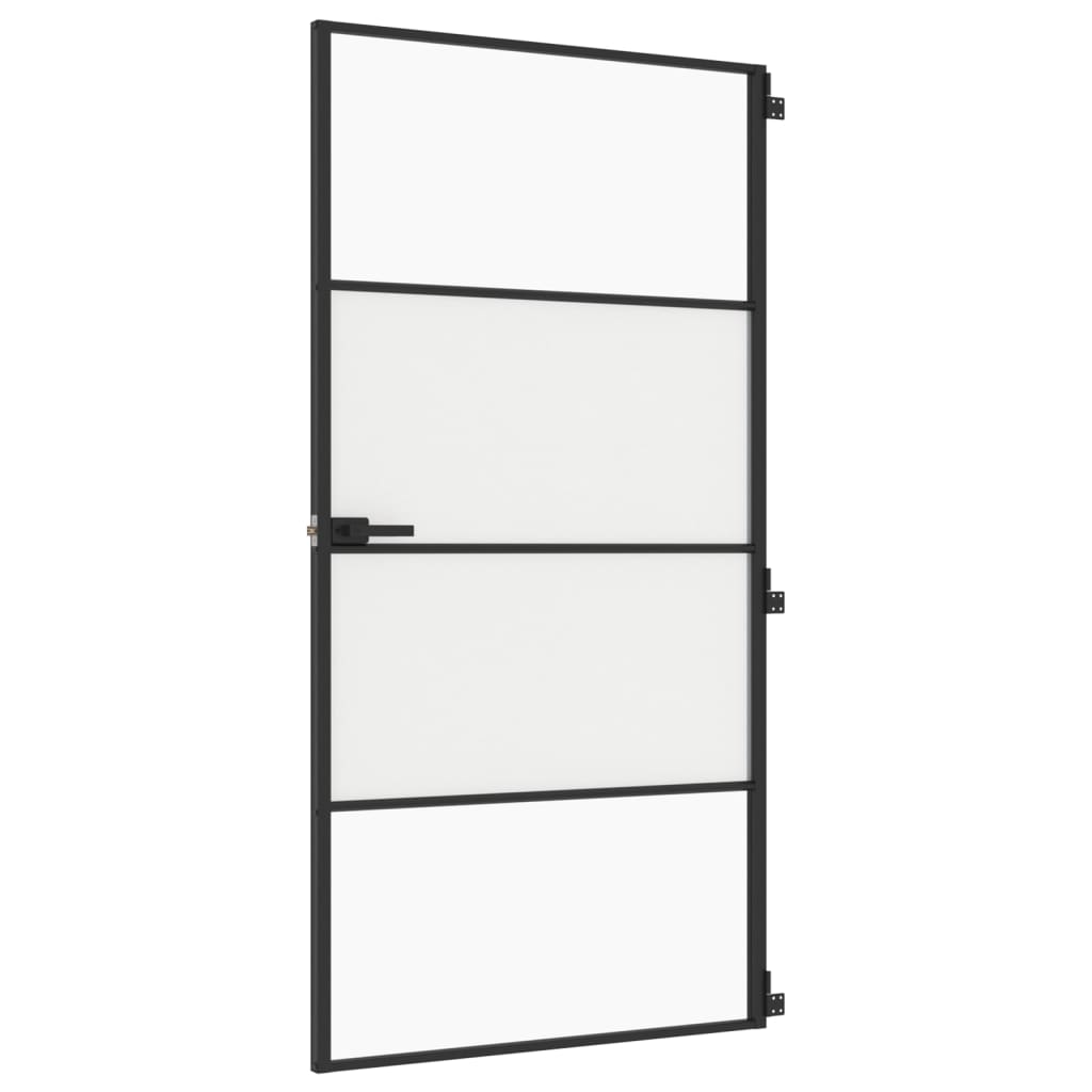Binnendeur smal 102,5x201,5 cm gehard glas en aluminium zwart