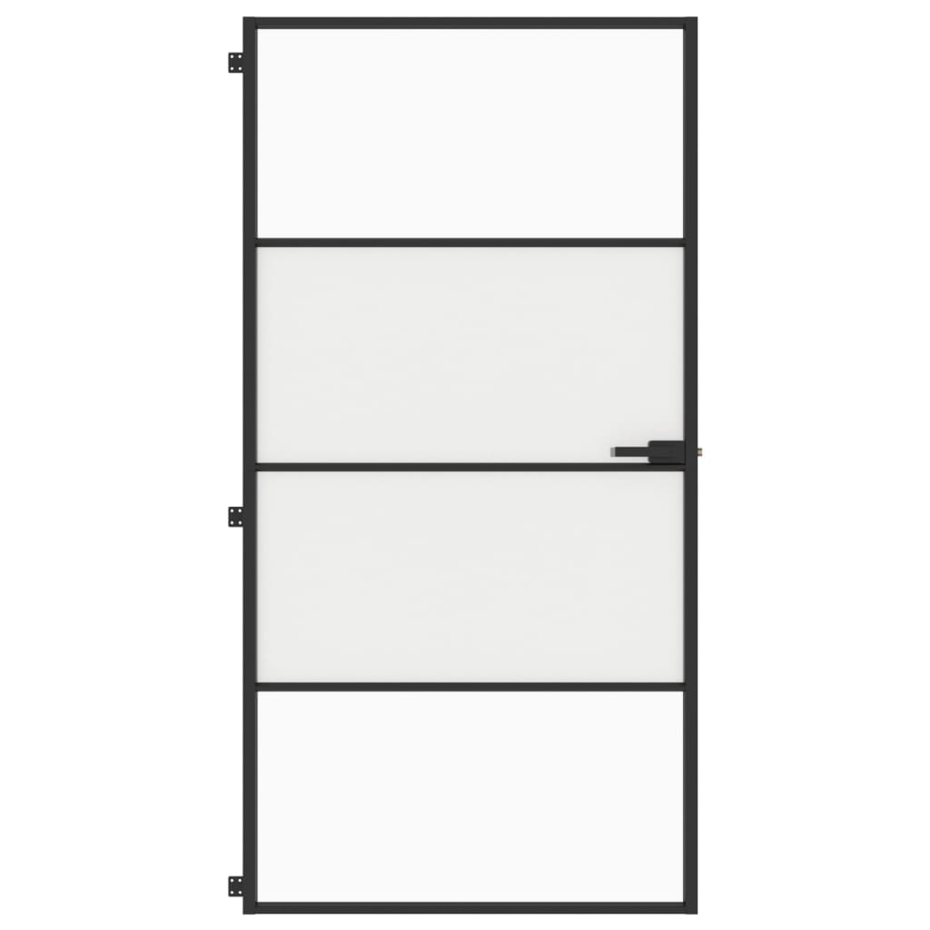 Binnendeur smal 102,5x201,5 cm gehard glas en aluminium zwart