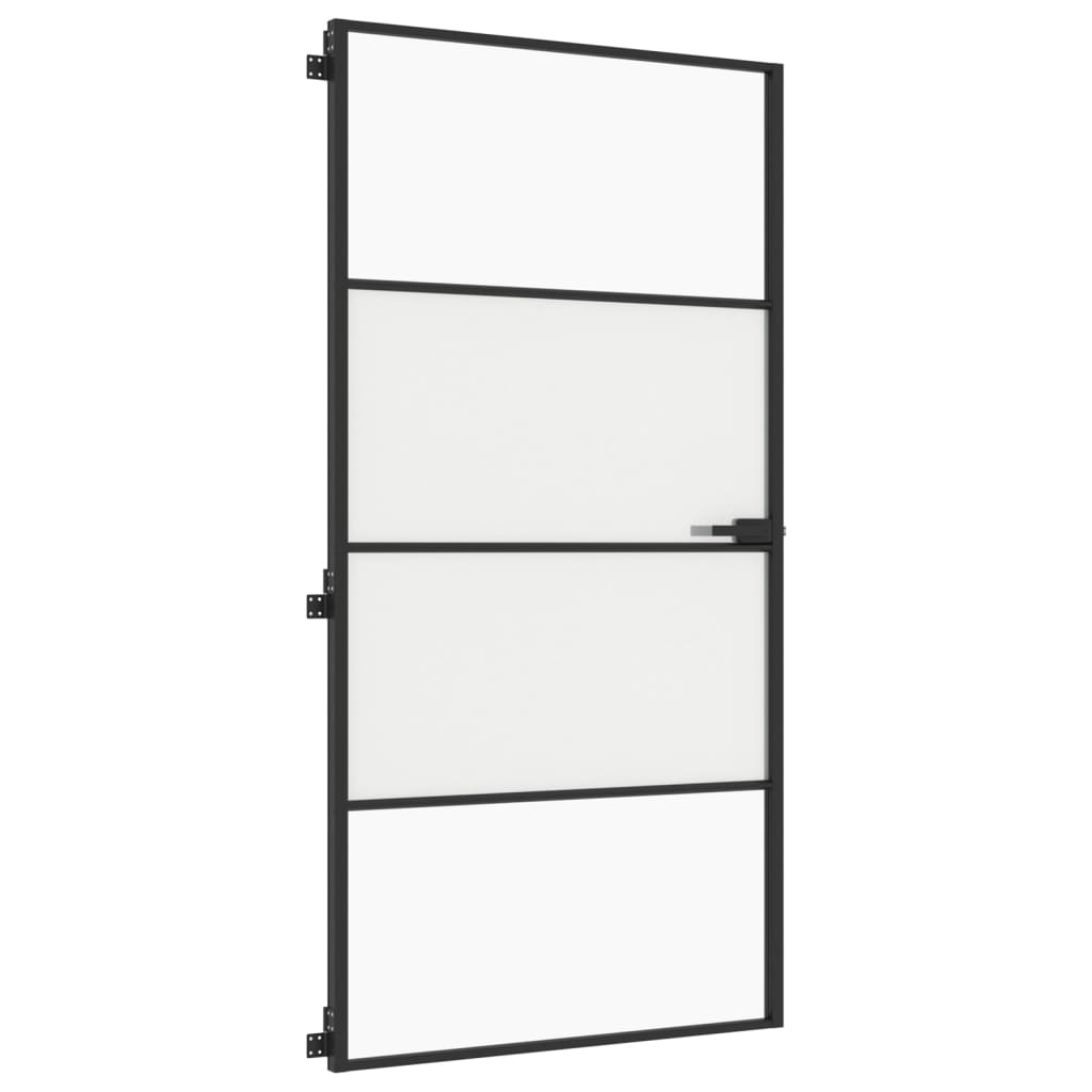 Binnendeur smal 102,5x201,5 cm gehard glas en aluminium zwart