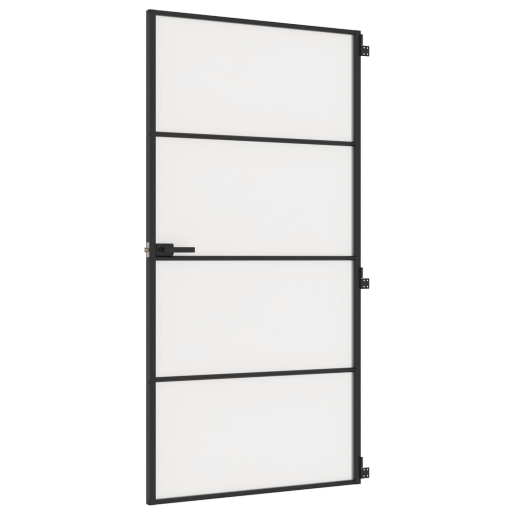 Binnendeur smal 102,5x201,5 cm gehard glas en aluminium zwart