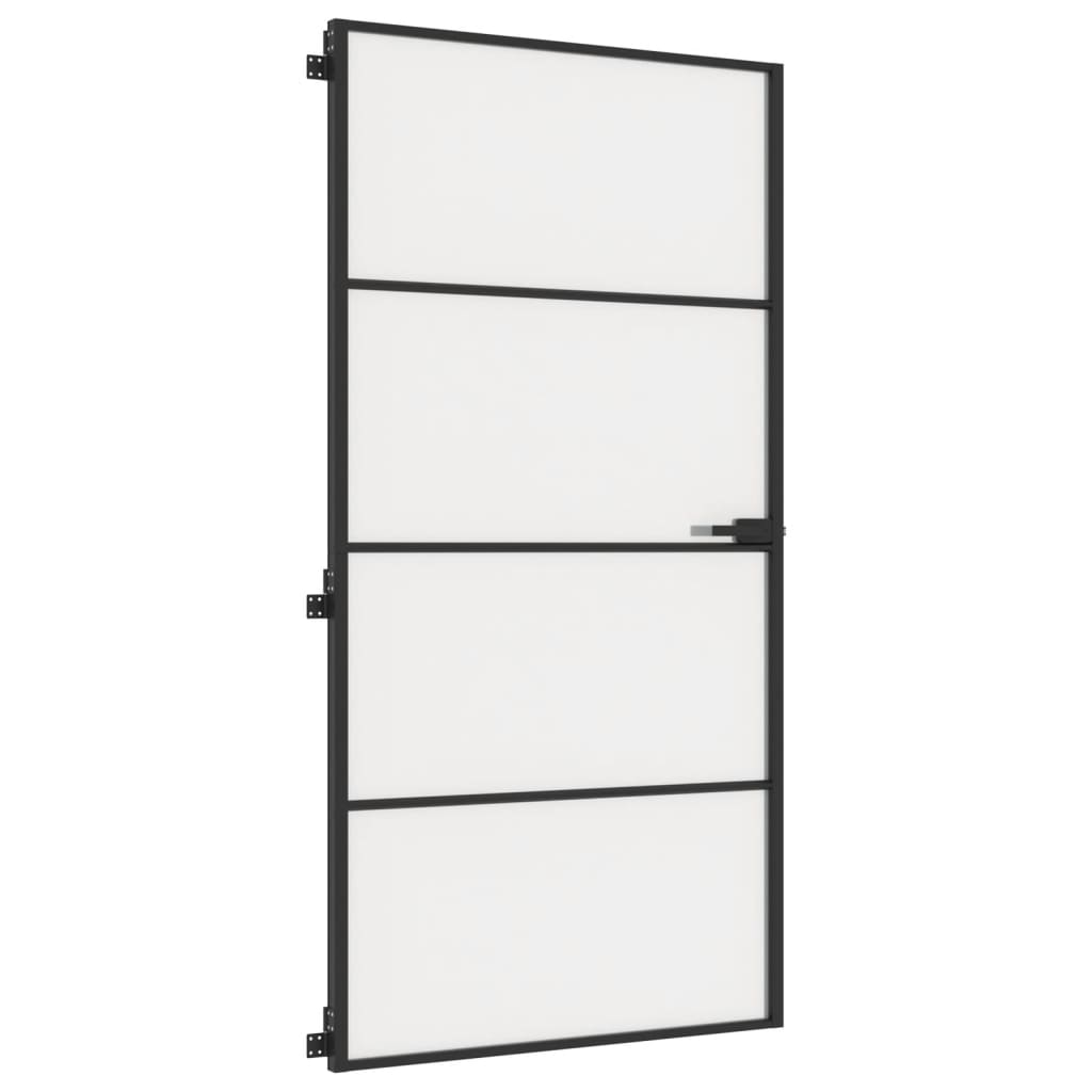 Binnendeur smal 102,5x201,5 cm gehard glas en aluminium zwart