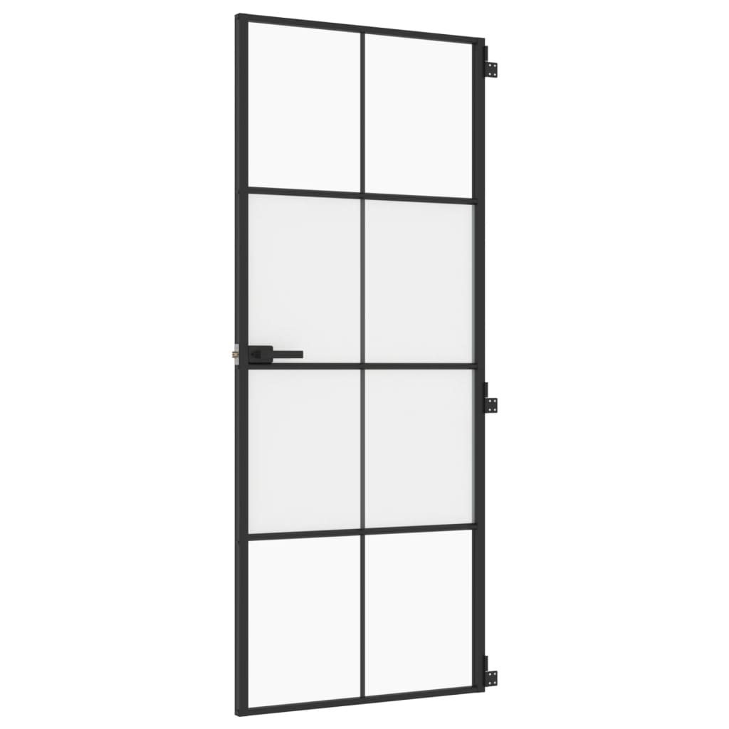 Binnendeur smal 83x201,5 cm gehard glas en aluminium zwart