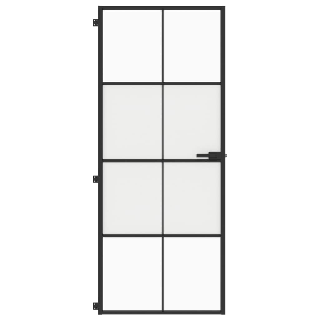 Binnendeur smal 83x201,5 cm gehard glas en aluminium zwart