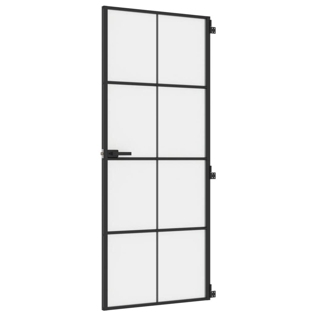 Binnendeur smal 83x201,5 cm gehard glas en aluminium zwart
