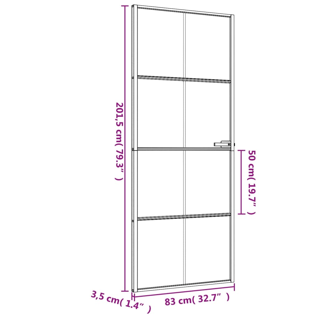 Binnendeur smal 83x201,5 cm gehard glas en aluminium zwart