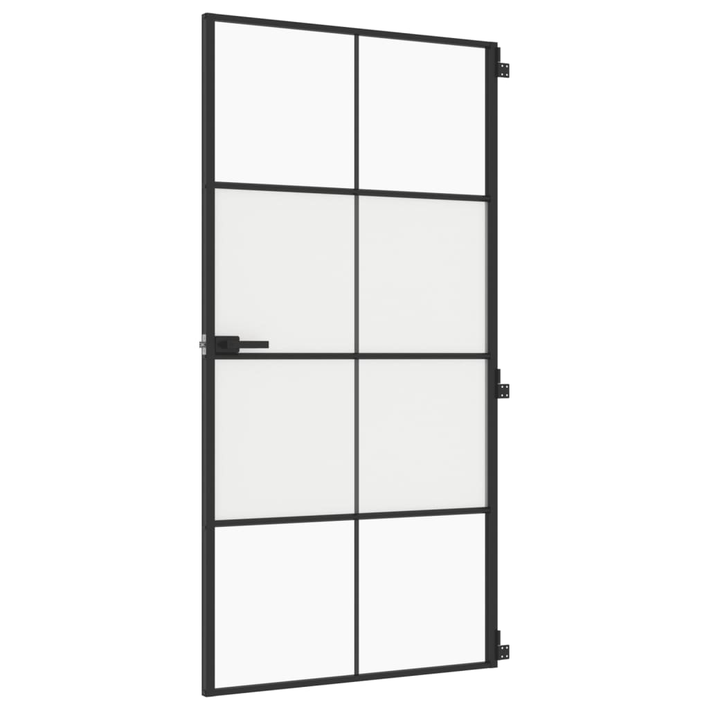 Binnendeur smal 102,5x201,5 cm gehard glas en aluminium zwart