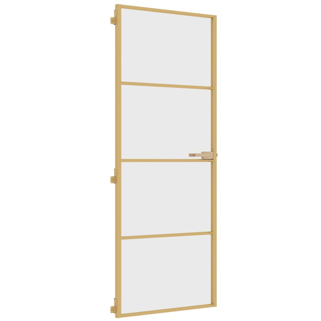 Binnendeur smal 76x201,5 cm gehard glas en aluminium goudkleur