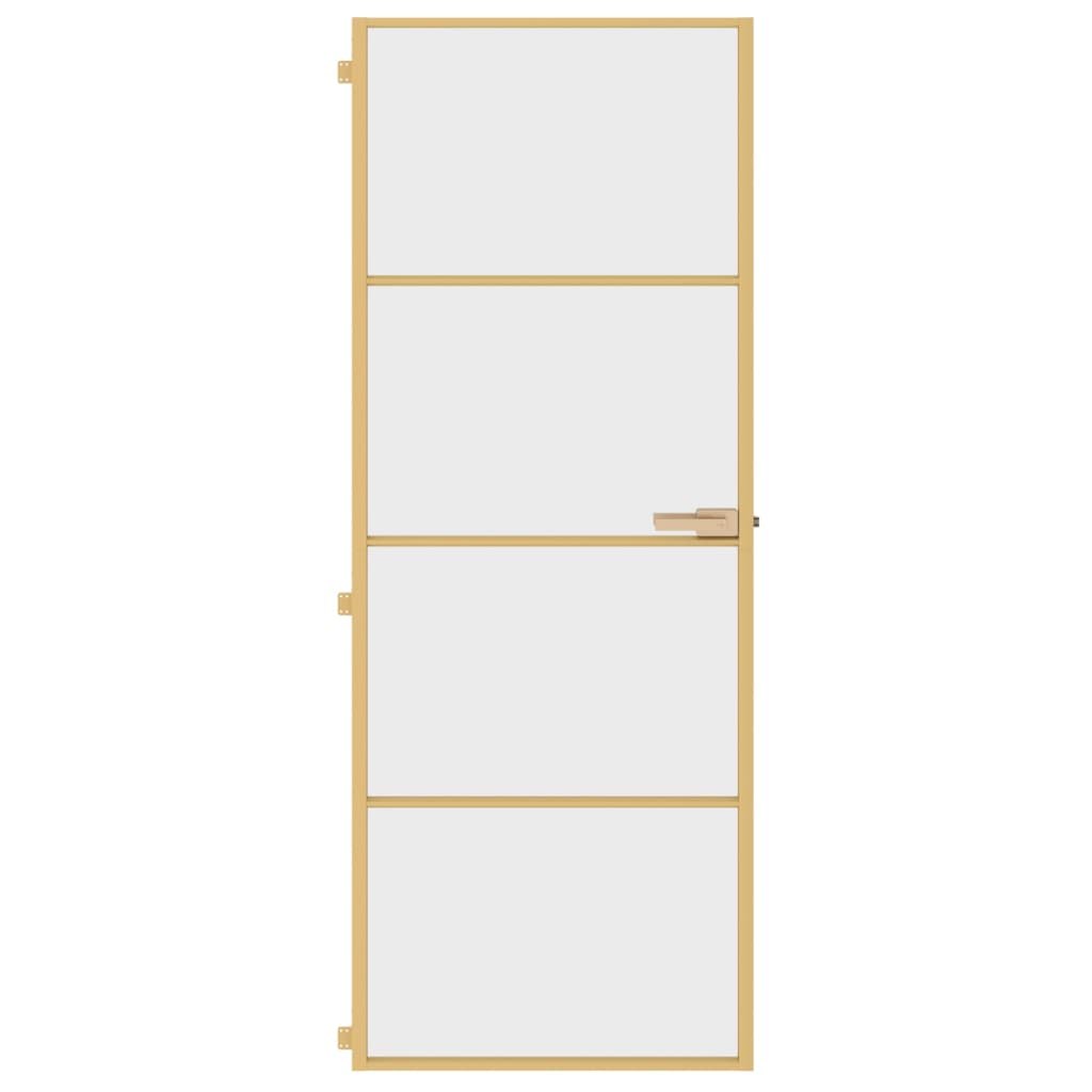 Binnendeur smal 76x201,5 cm gehard glas en aluminium goudkleur