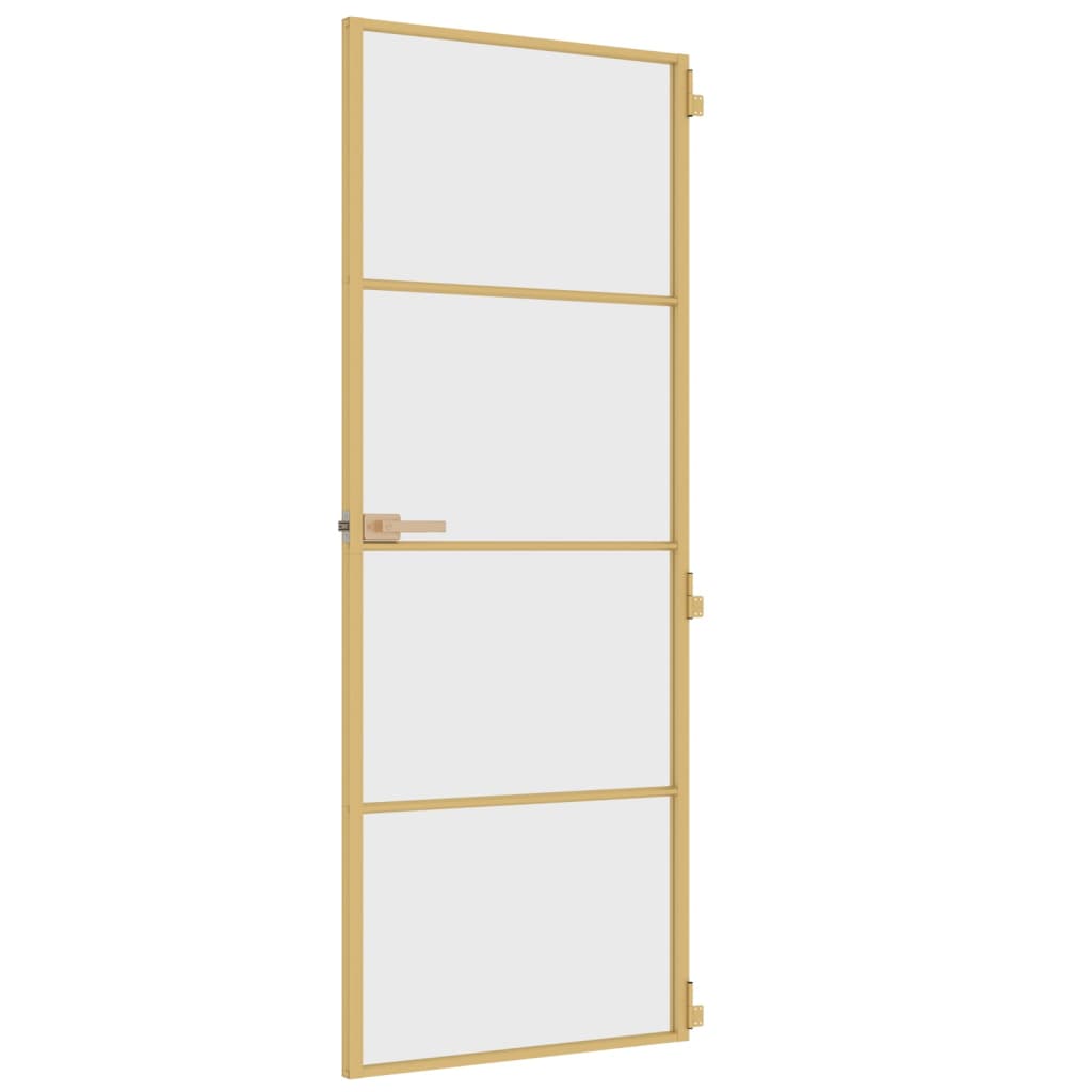 Binnendeur smal 76x201,5 cm gehard glas en aluminium goudkleur
