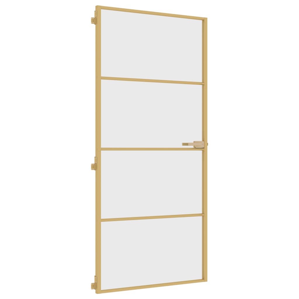 Binnendeur smal 93x201,5 cm gehard glas en aluminium goudkleur