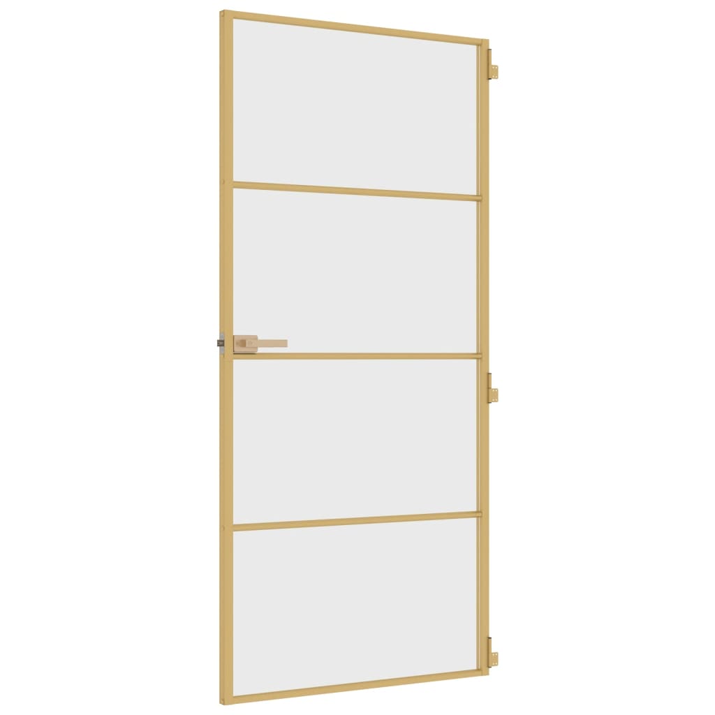 Binnendeur smal 93x201,5 cm gehard glas en aluminium goudkleur