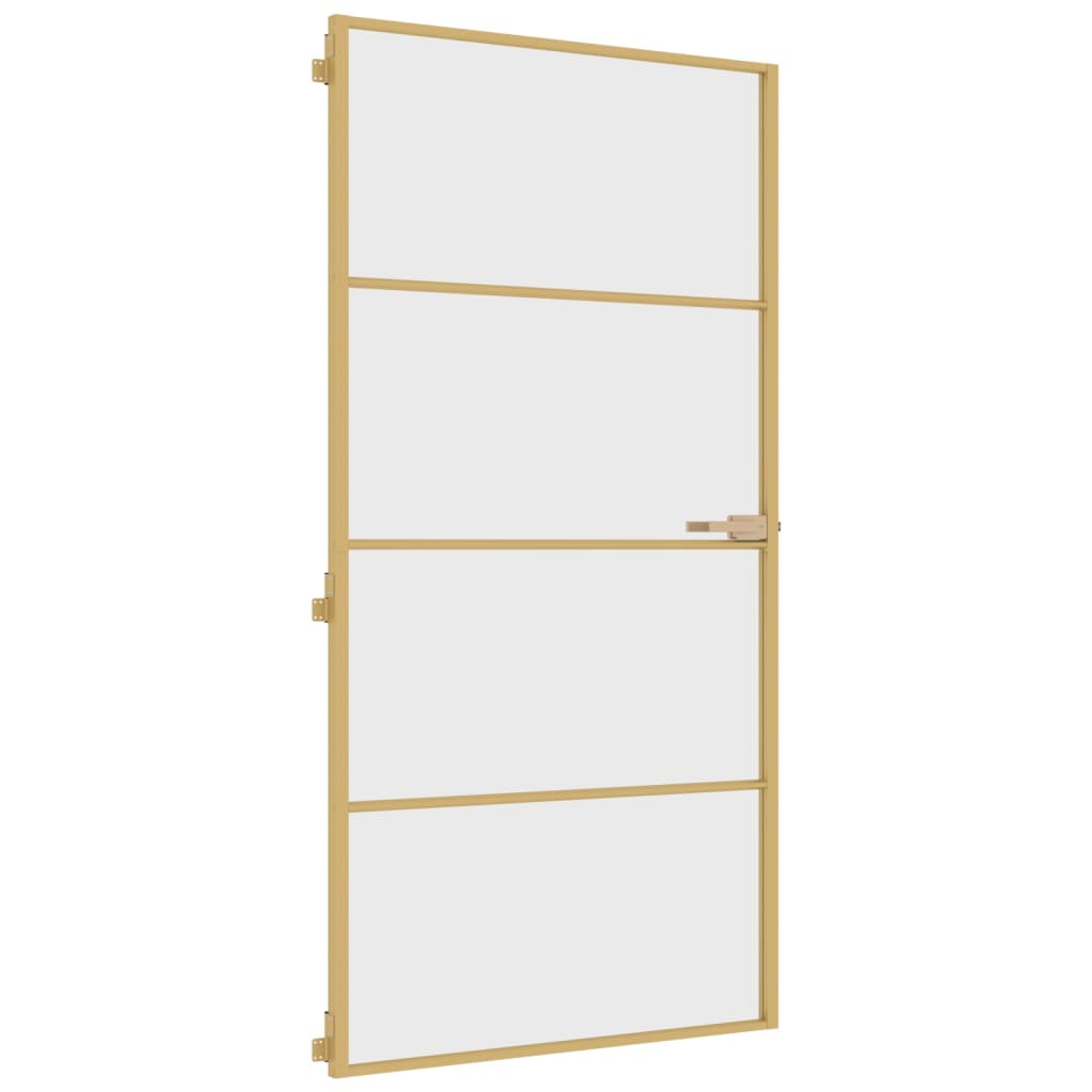 Binnendeur smal 102,5x201,5 cm gehard glas en aluminium goud