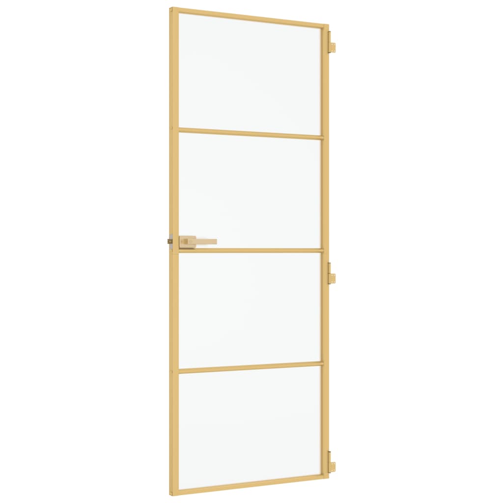Binnendeur smal 76x201,5 cm gehard glas en aluminium goudkleur