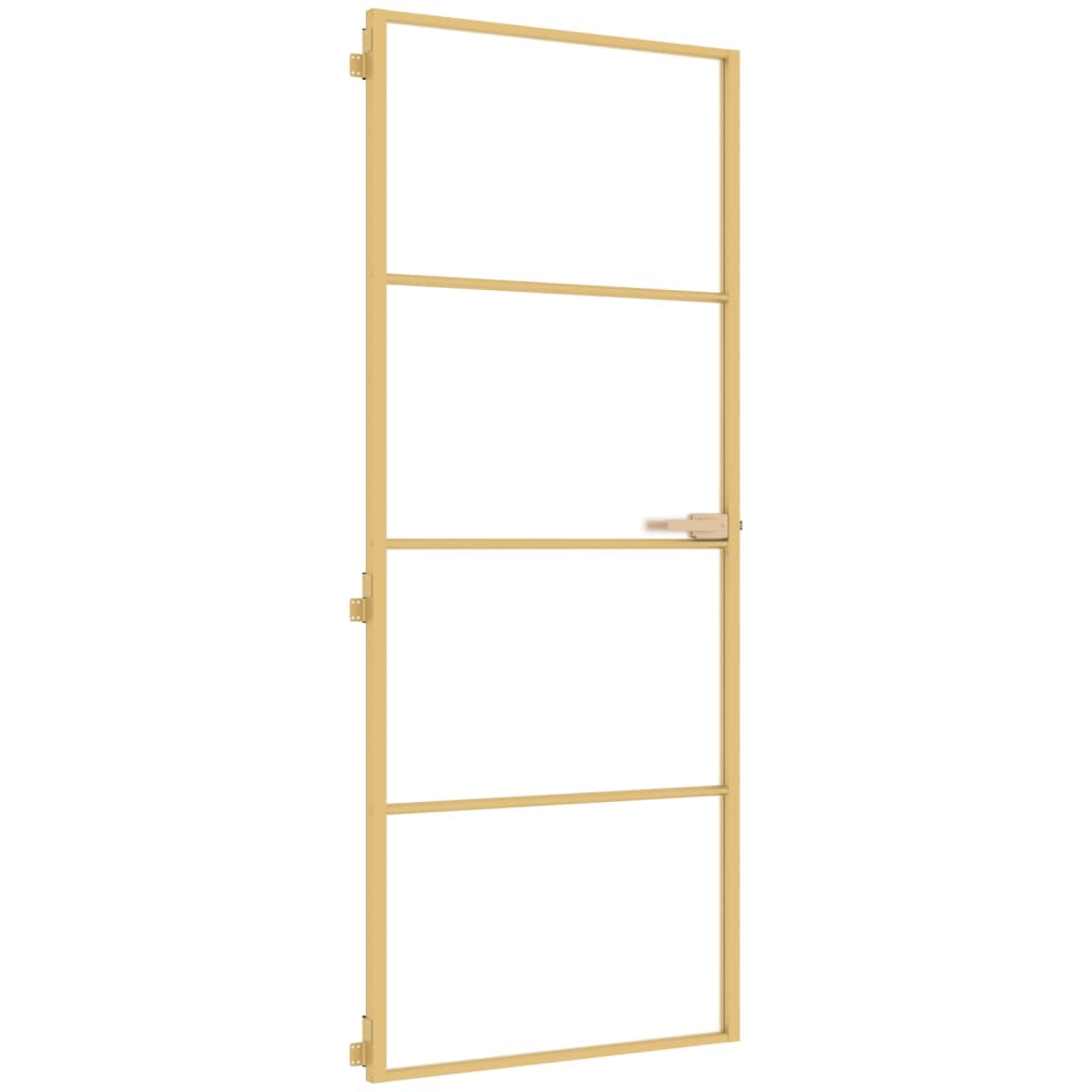 Binnendeur smal 83x201,5 cm gehard glas en aluminium goudkleur