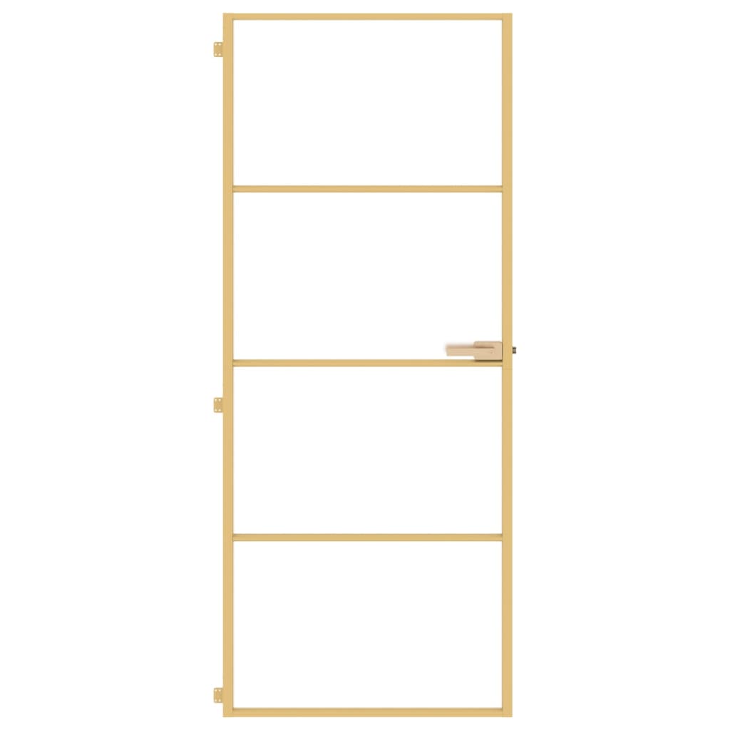 Binnendeur smal 83x201,5 cm gehard glas en aluminium goudkleur