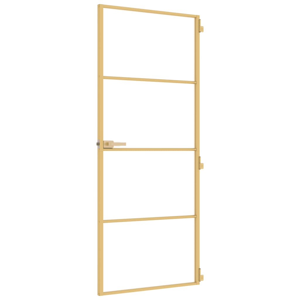 Binnendeur smal 83x201,5 cm gehard glas en aluminium goudkleur