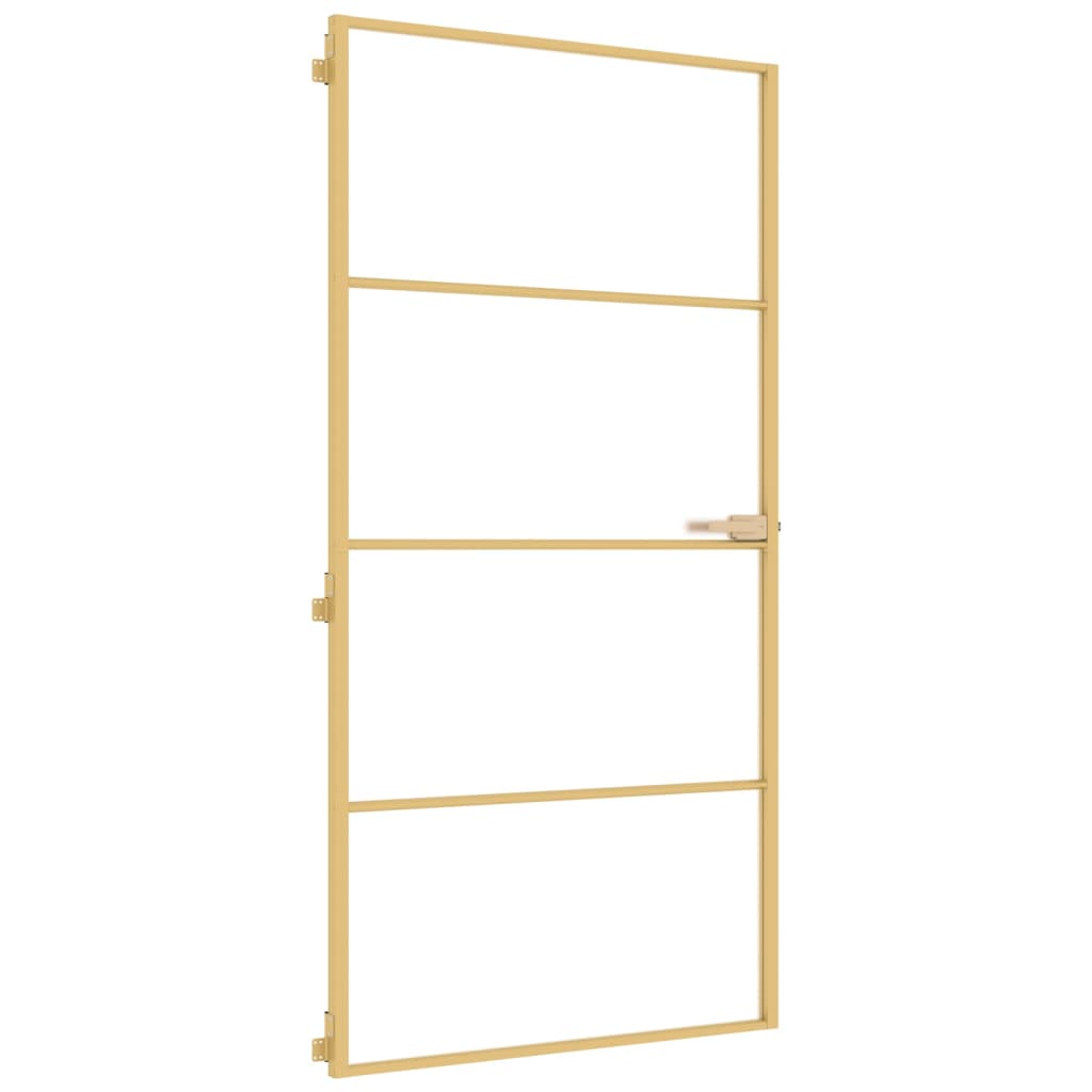 Binnendeur smal 102,5x201,5 cm gehard glas en aluminium goud