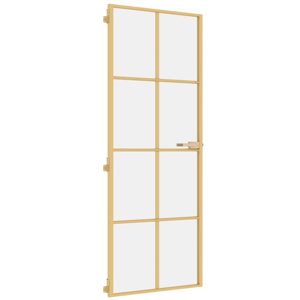 Binnendeur smal 76x201,5 cm gehard glas en aluminium goudkleur