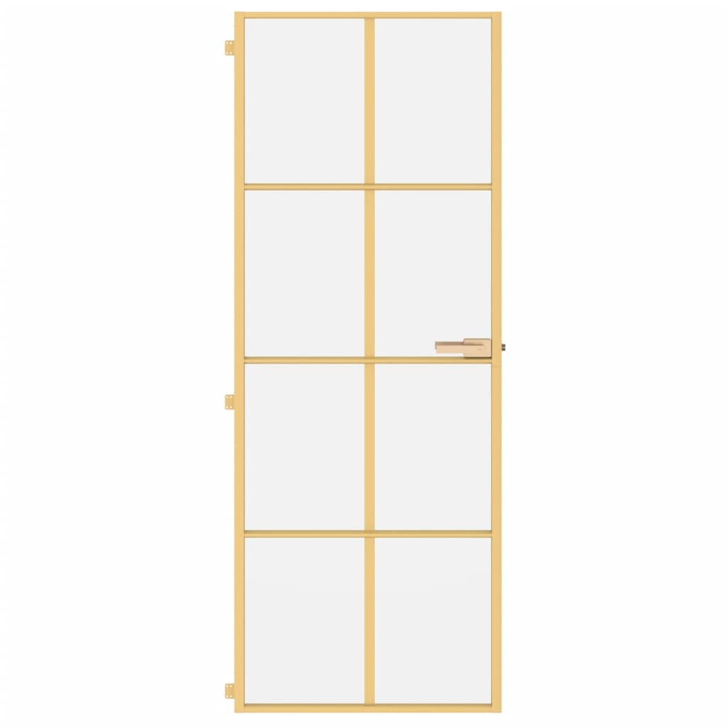 Binnendeur smal 76x201,5 cm gehard glas en aluminium goudkleur