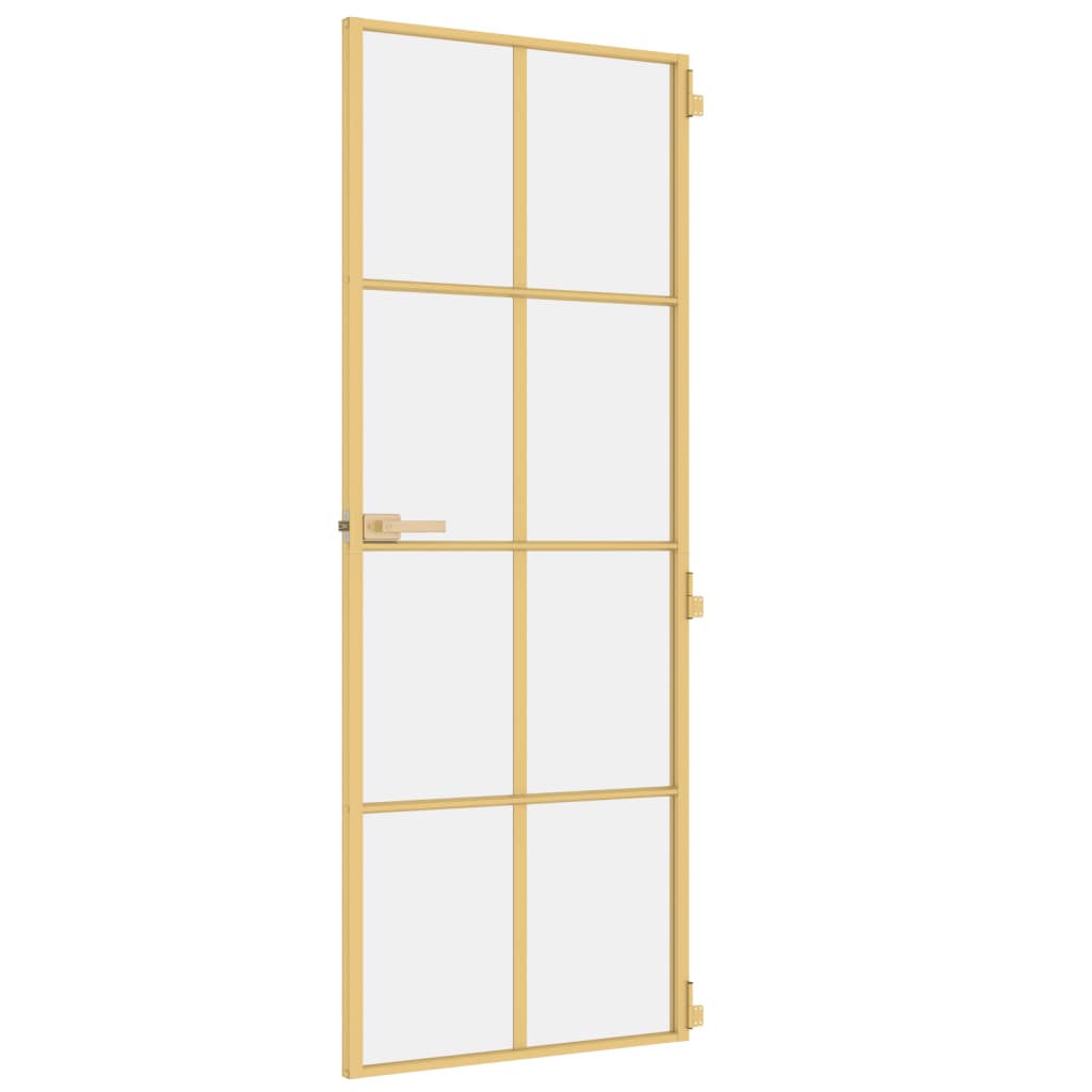 Binnendeur smal 76x201,5 cm gehard glas en aluminium goudkleur