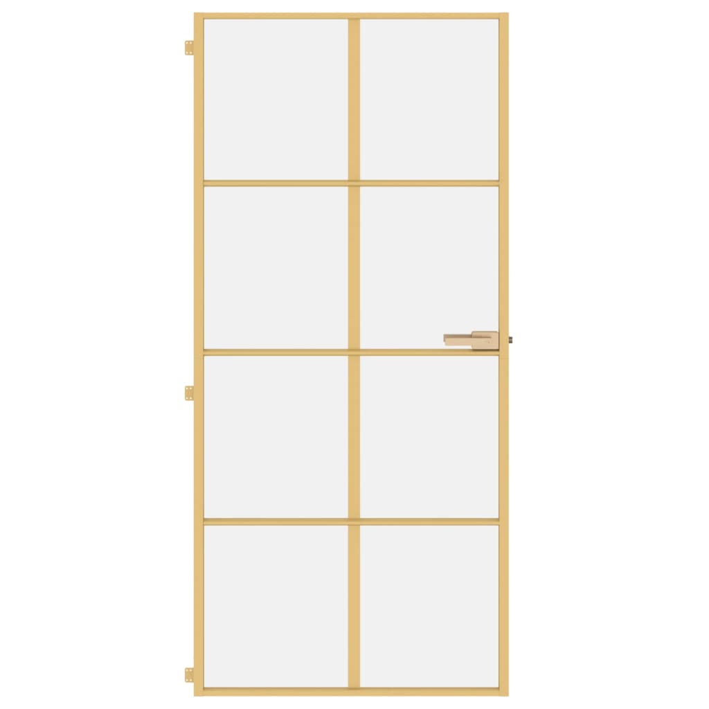 Binnendeur smal 93x201,5 cm gehard glas en aluminium goudkleur