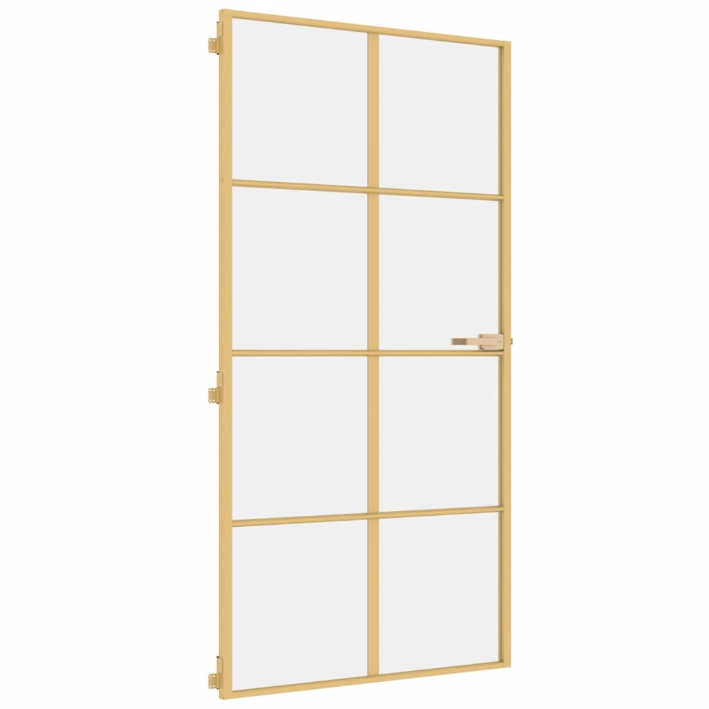 Binnendeur smal 102,5x201,5 cm gehard glas en aluminium goud