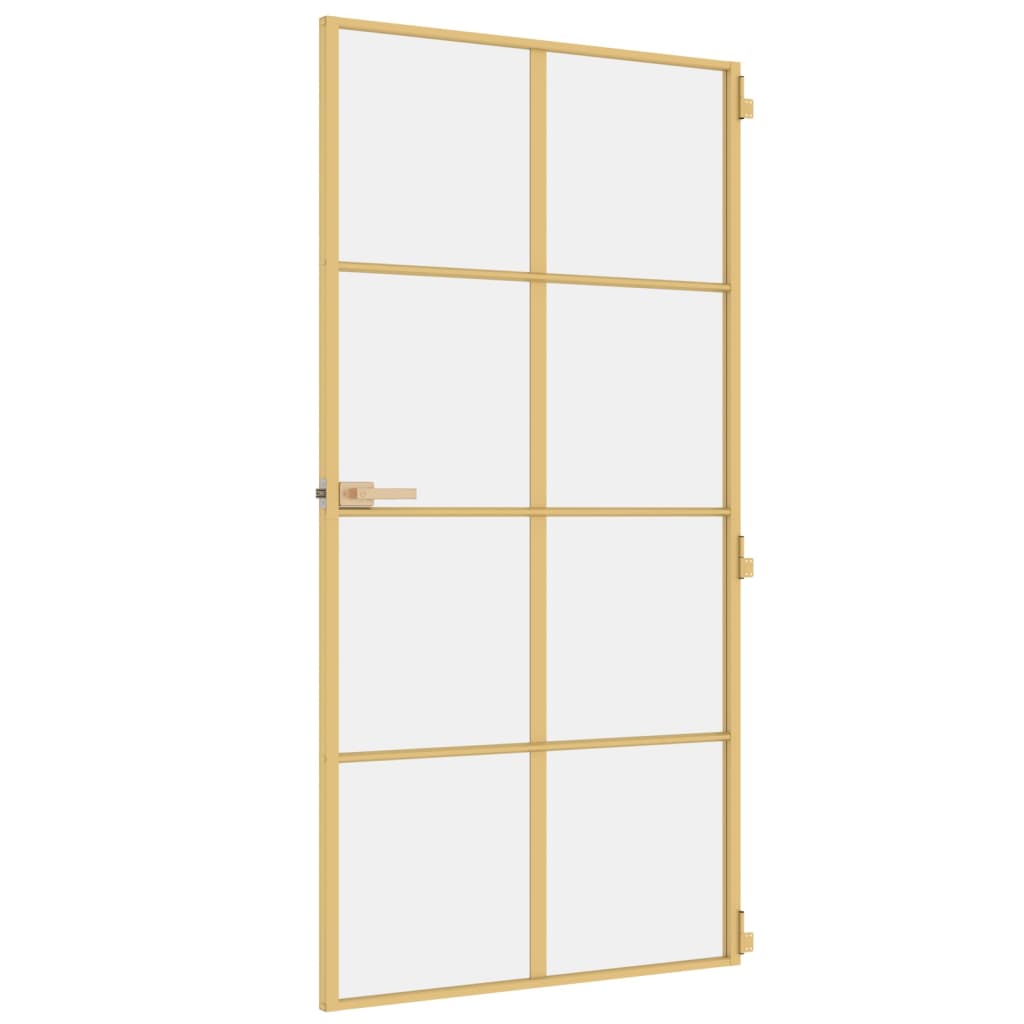Binnendeur smal 102,5x201,5 cm gehard glas en aluminium goud