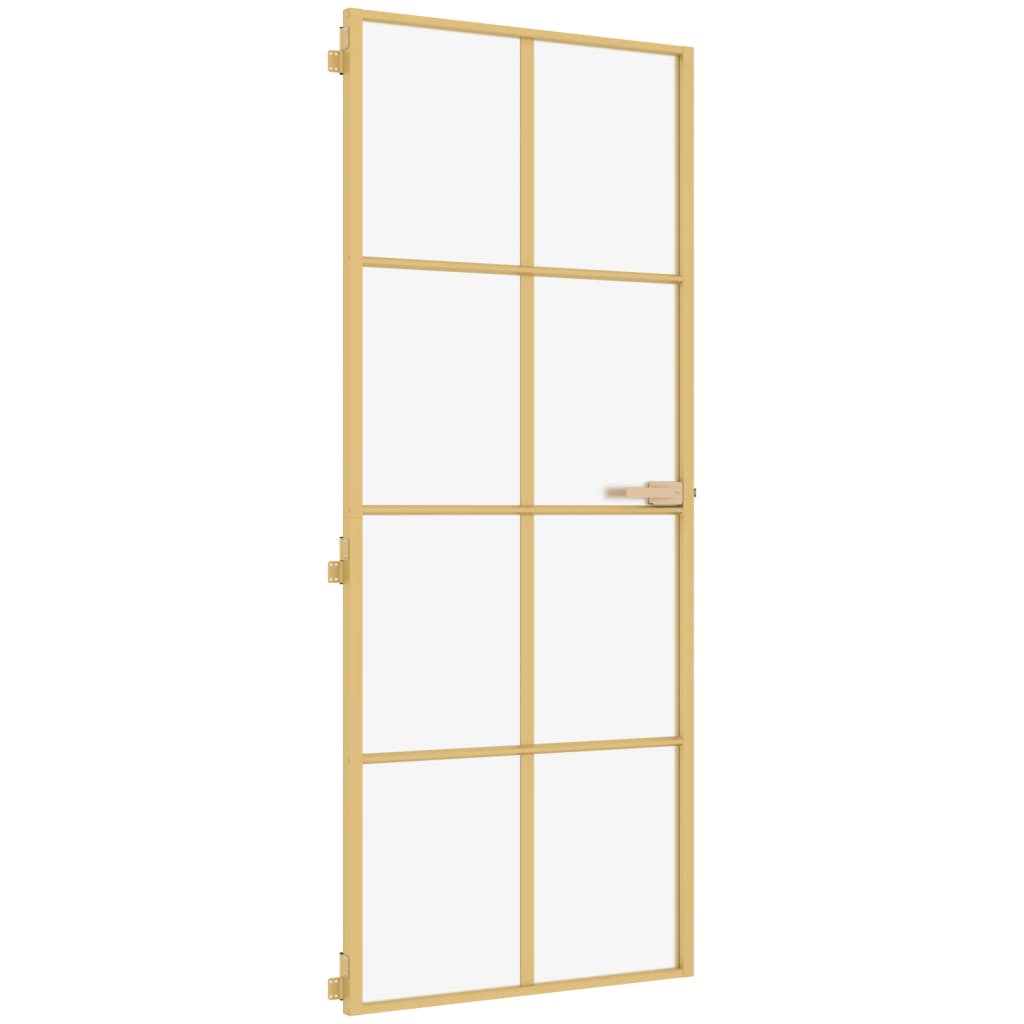 Binnendeur smal 83x201,5 cm gehard glas en aluminium goudkleur