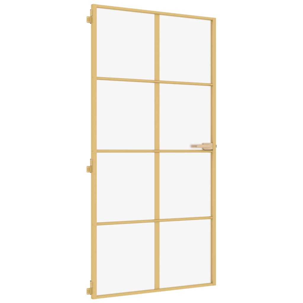 Binnendeur smal 102,5x201,5 cm gehard glas en aluminium goud