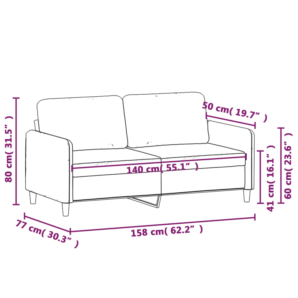 Tweezitsbank 140 cm stof crèmekleurig