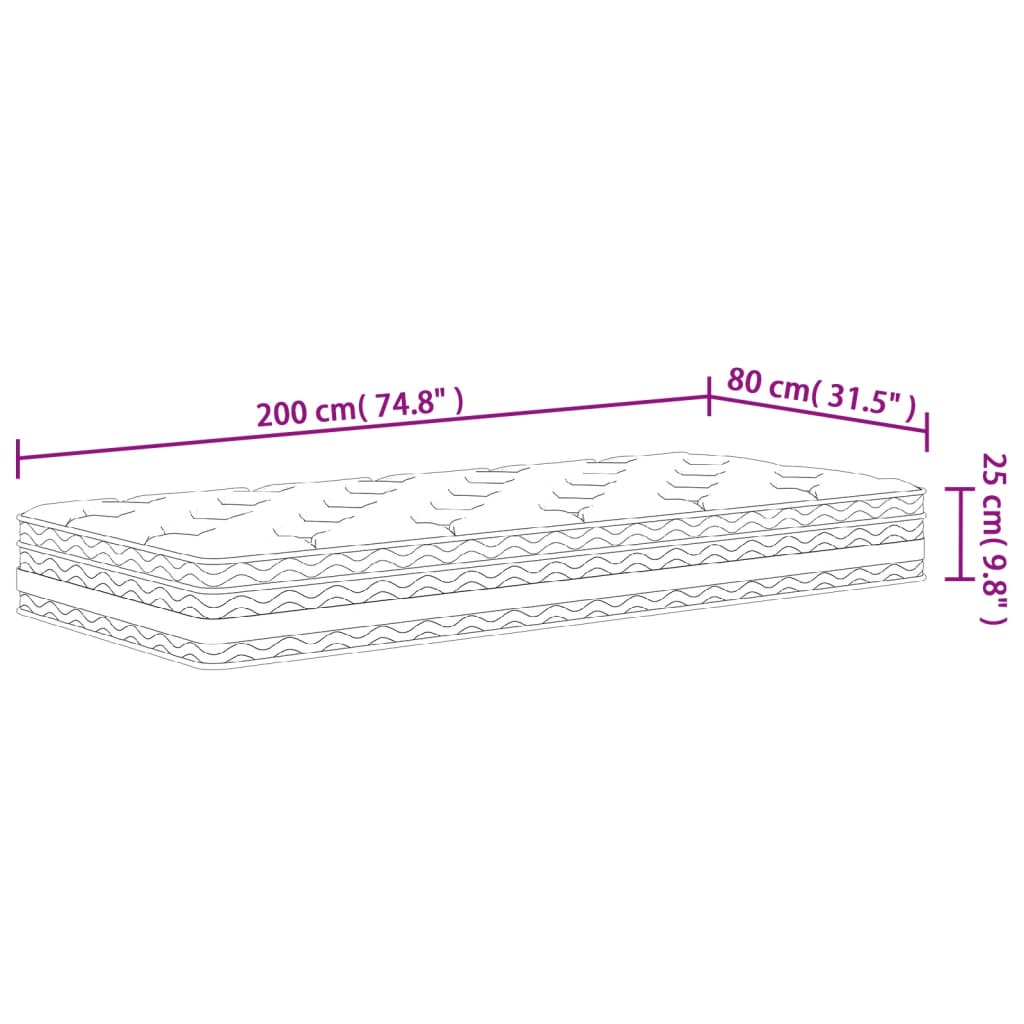 Pocketveringmatras middelhard 80x200 cm
