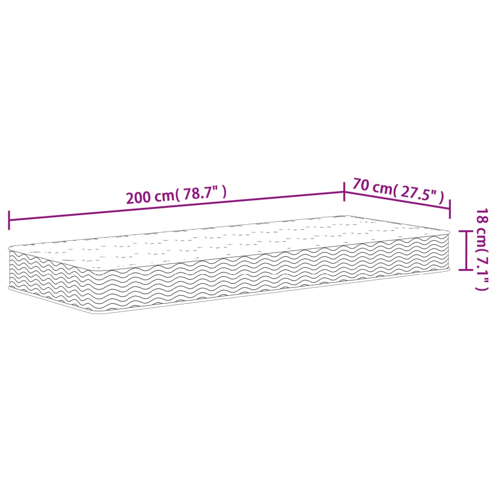Binnenveringmatras middelhard 70x200 cm