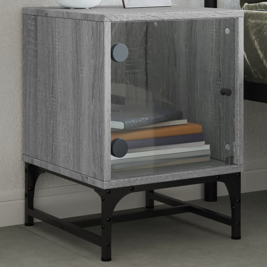 Nachtkastje met glazen deur 35x37x50 cm grijs sonoma eikenkleur
