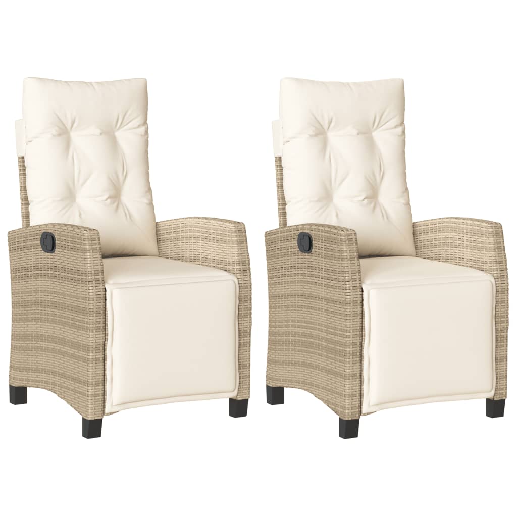 Tuinstoelen 2 st verstelbaar met voetensteun poly rattan beige