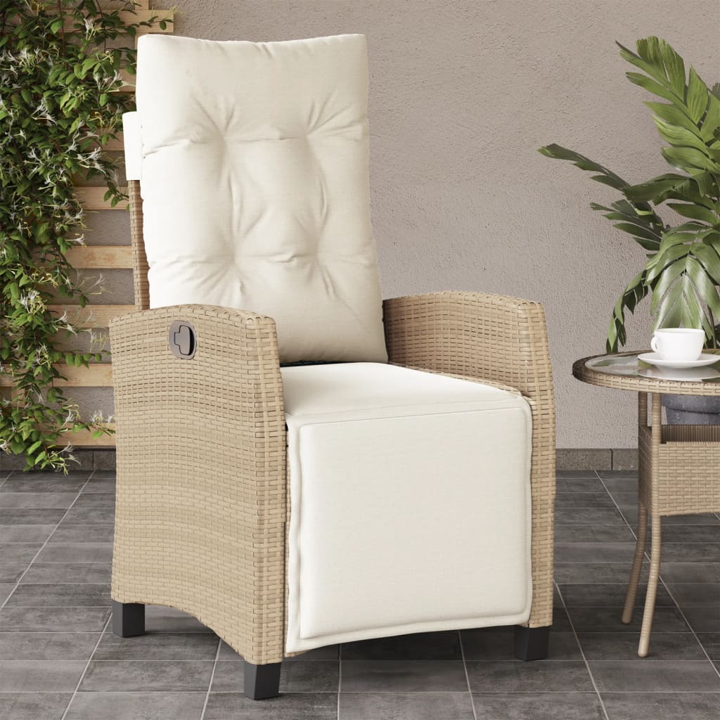 Tuinstoelen 2 st verstelbaar met voetensteun poly rattan beige