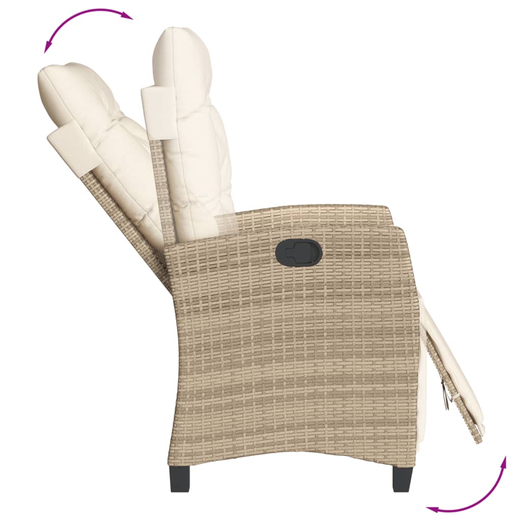 Tuinstoelen 2 st verstelbaar met voetensteun poly rattan beige