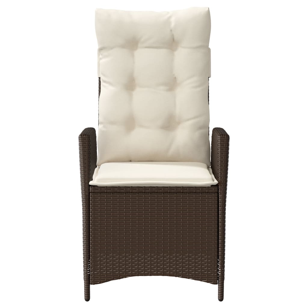 Tuinstoel verstelbaar met kussens poly rattan bruin