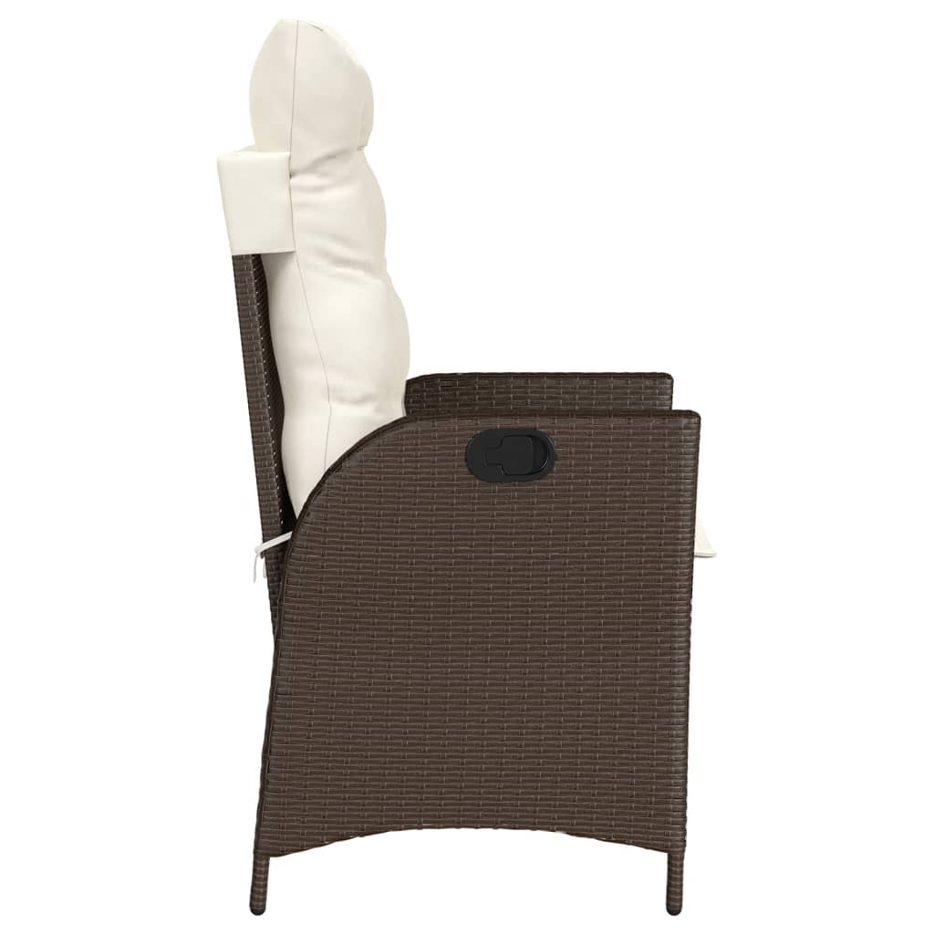 Tuinstoel verstelbaar met kussens poly rattan bruin