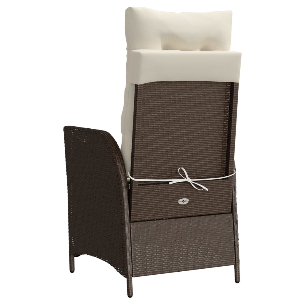 Tuinstoel verstelbaar met kussens poly rattan bruin