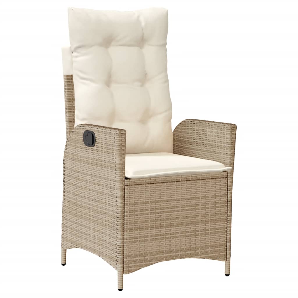 Tuinstoel verstelbaar met kussens poly rattan beige