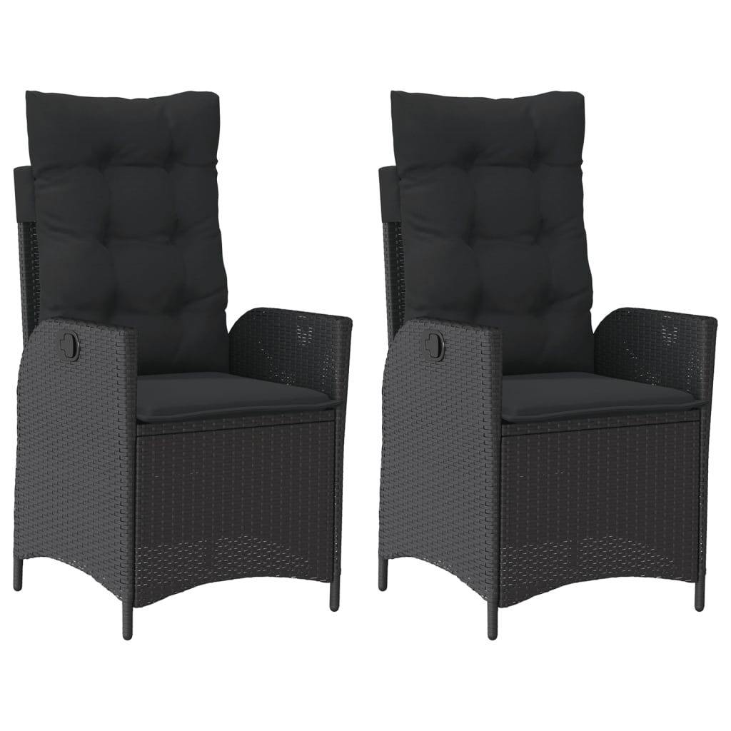 Tuinstoelen 2 st verstelbaar met kussens poly rattan zwart