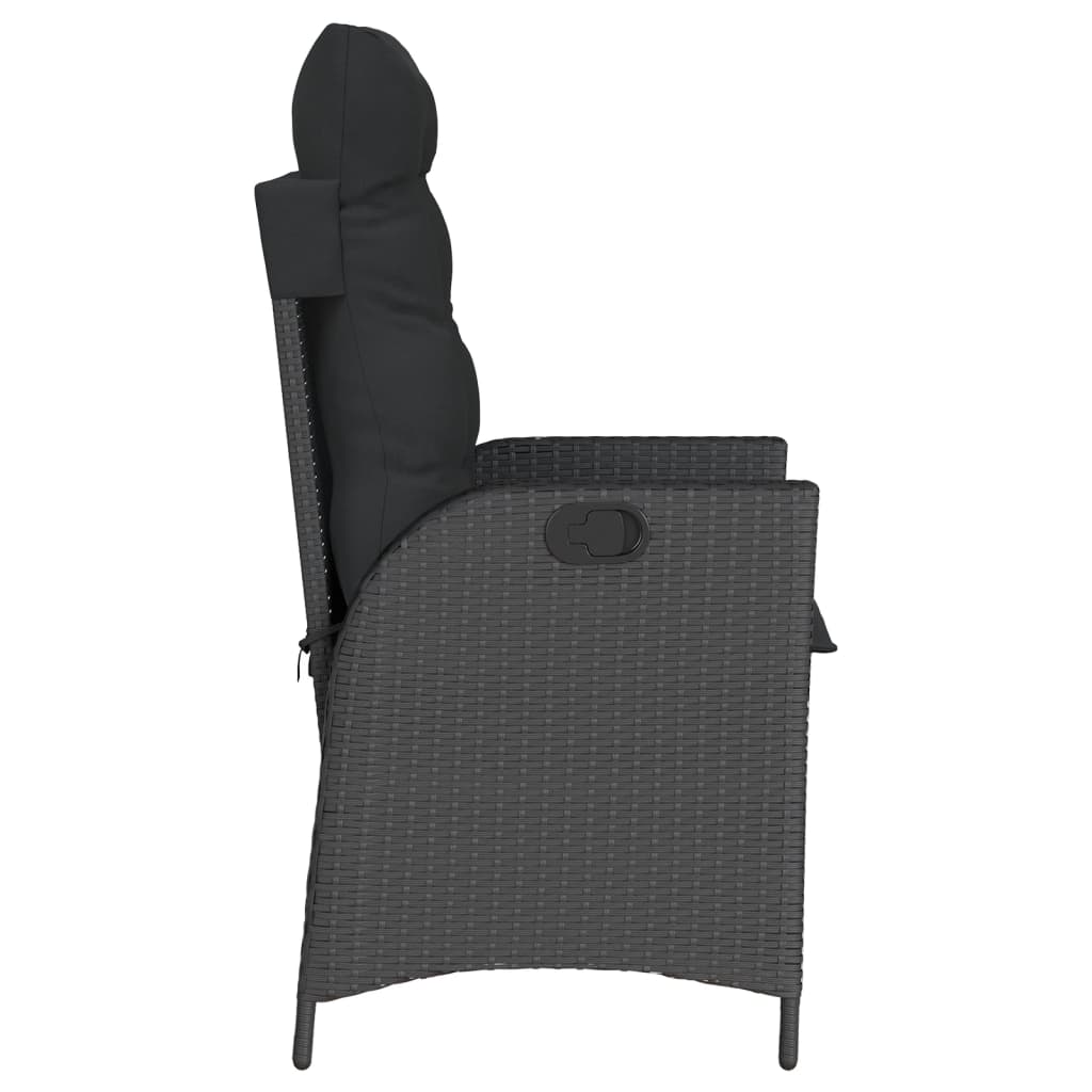 Tuinstoelen 2 st verstelbaar met kussens poly rattan zwart