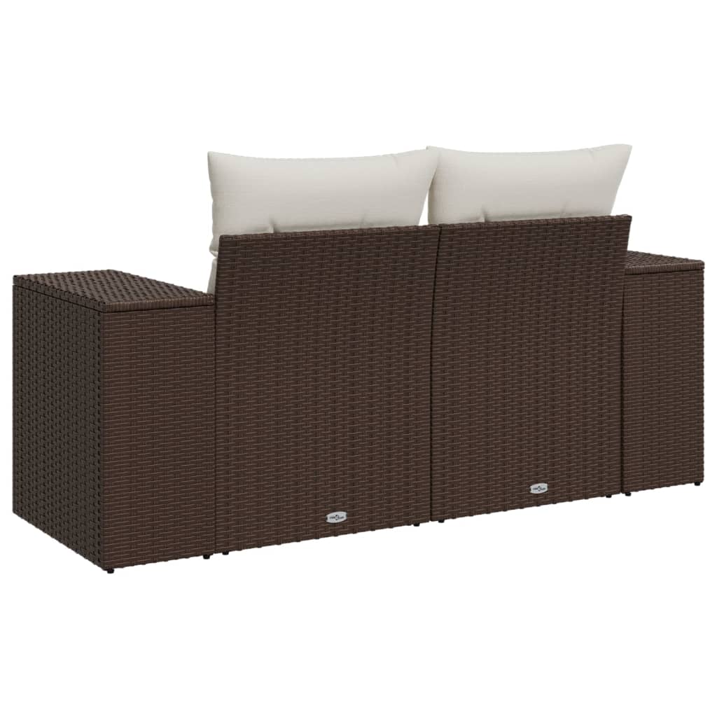 Tuinbank 2-zits met kussens poly rattan bruin