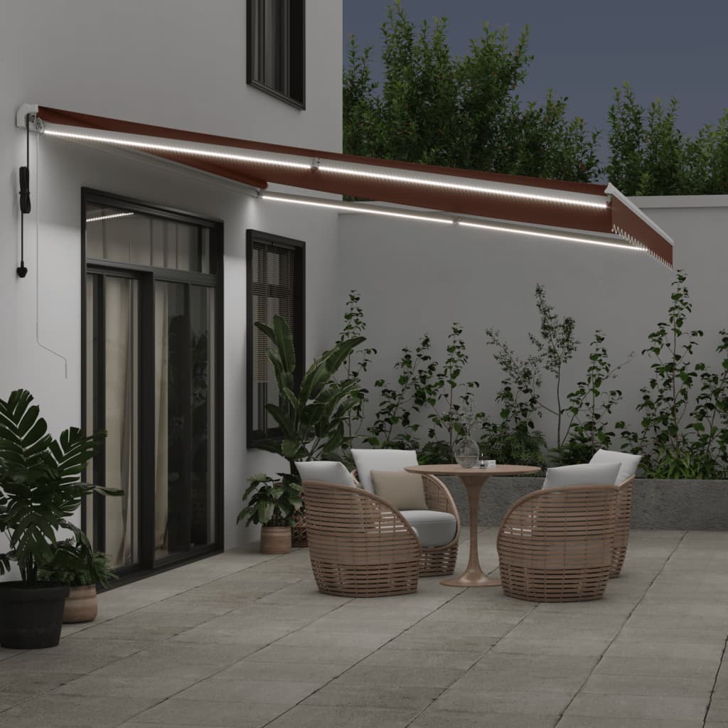 Luifel automatisch uittrekbaar met LED 500x350 cm bruin